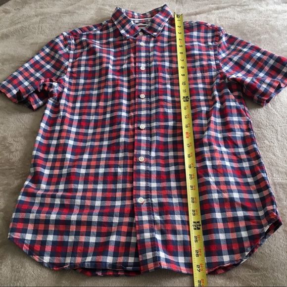 Blue and Red Buffalo Check Plaid Short Sleeve Button Down Collar Shirt Sz Medium - Picture 6 of 7